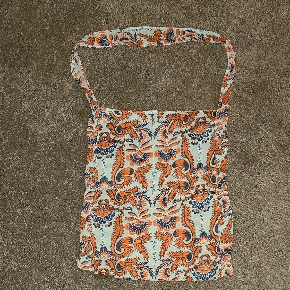 Free People Orange and Blue Floral Tote